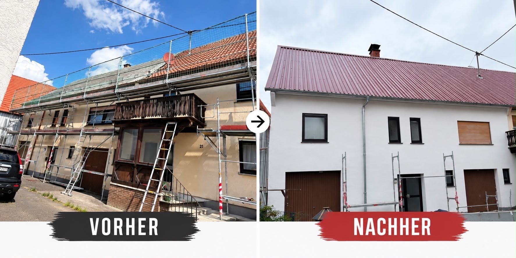 Vorher-Nachher: Dachsanierung und Fassade am Wohnhaus