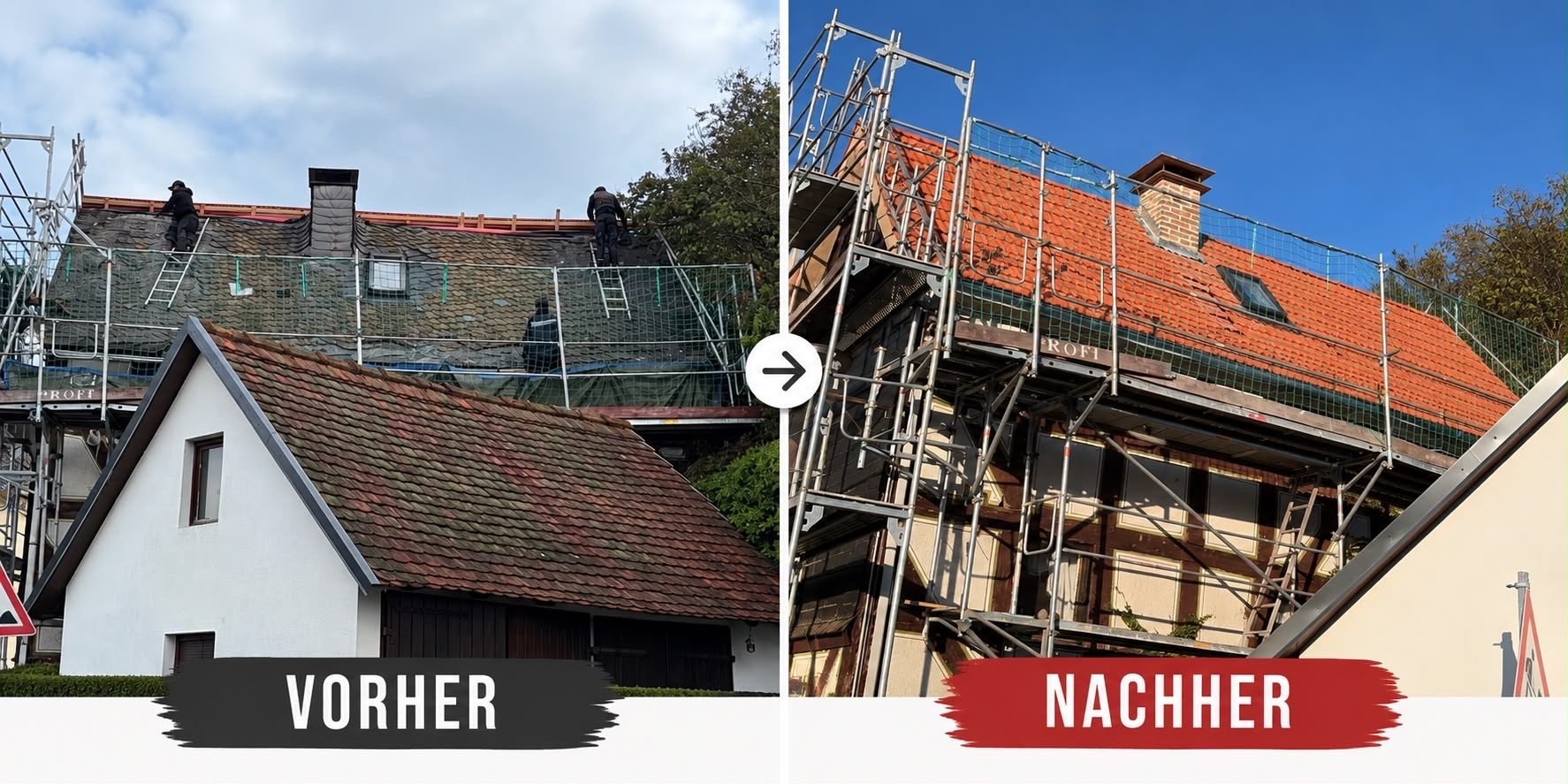 Vorher-Nachher: Neueindeckung Fachwerkhaus